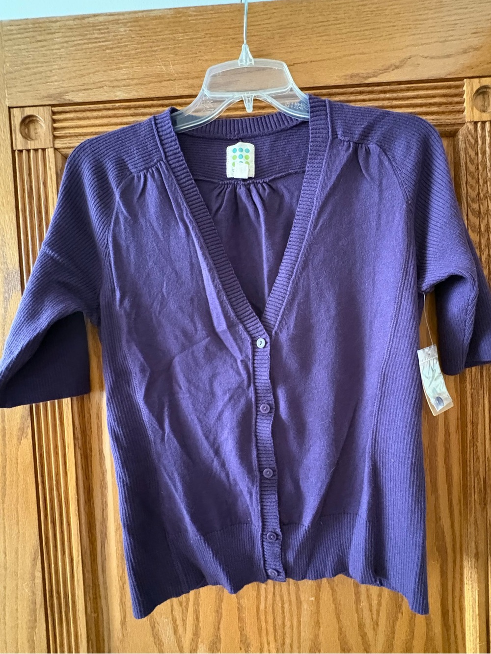 Title Nine Purple V-Neck Button-Front Cardigan
